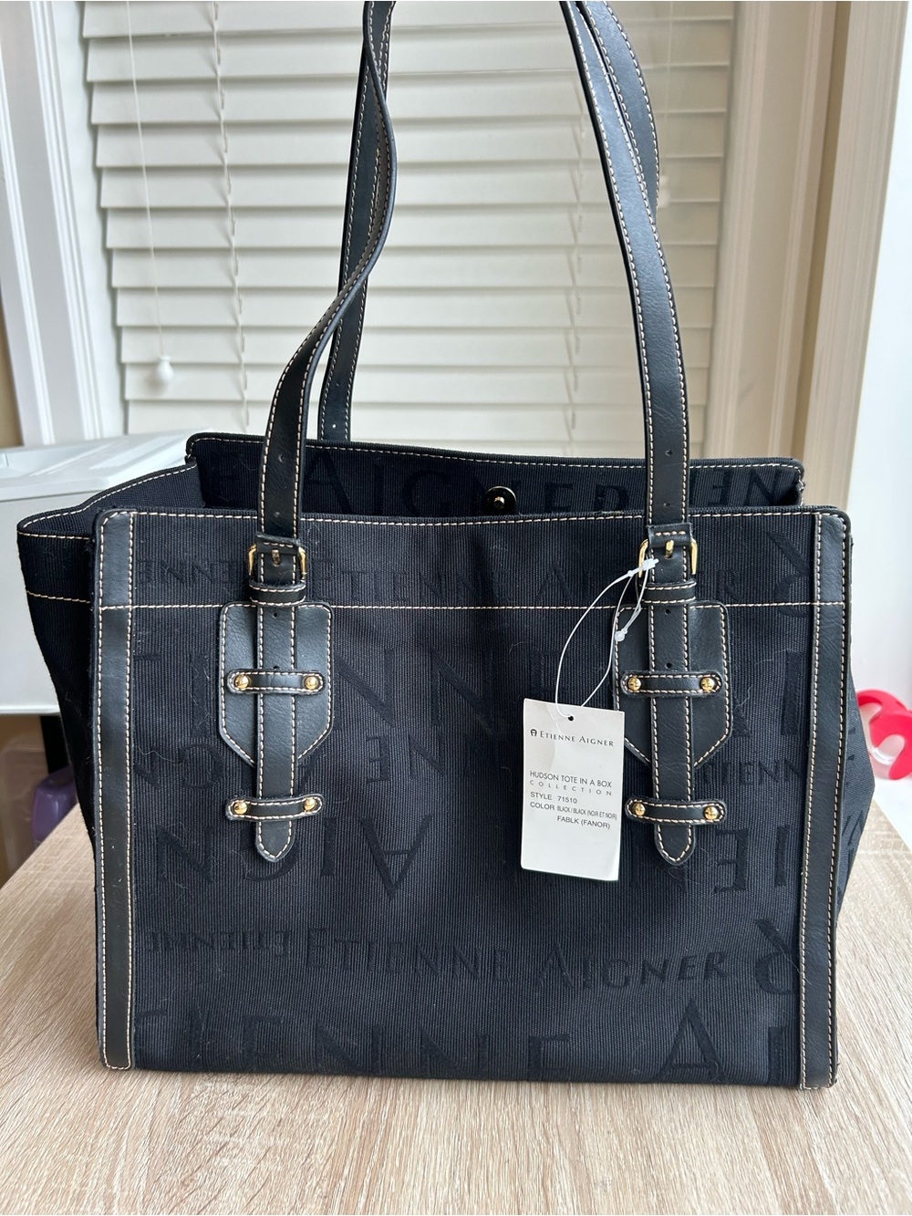 Etienne Aigner Black Tote Book Bag with Logo Jacquard NWT BNWT